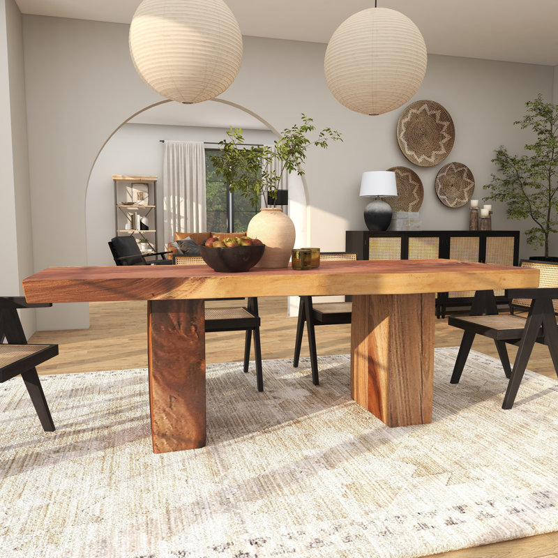 Union Rustic Wood Handmade Live Edge Light Brown Dining Table with Block Style Base Wayfair